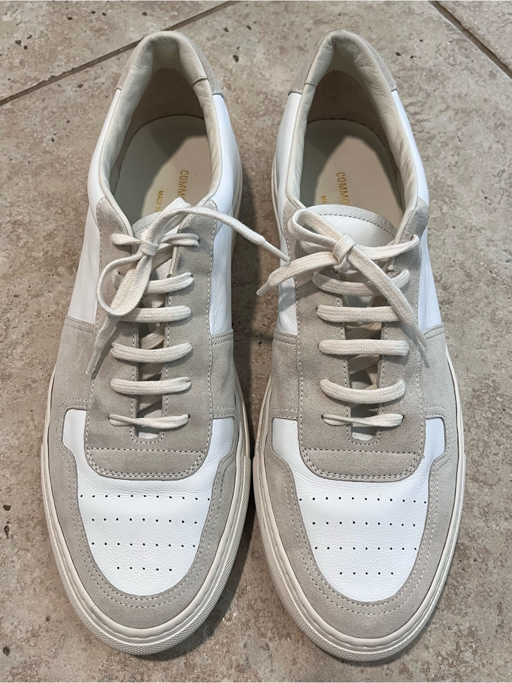 Common Projects Bball Low Premium Low White Full Grain Leather Suede 46 13 Italy
